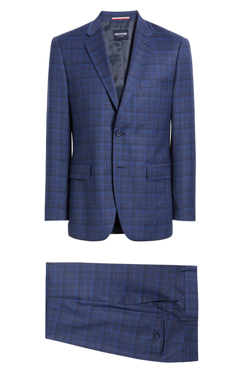 DANIEL HECHTER Blue Plaid Wool Blend Suit, Alternate, color, Navy