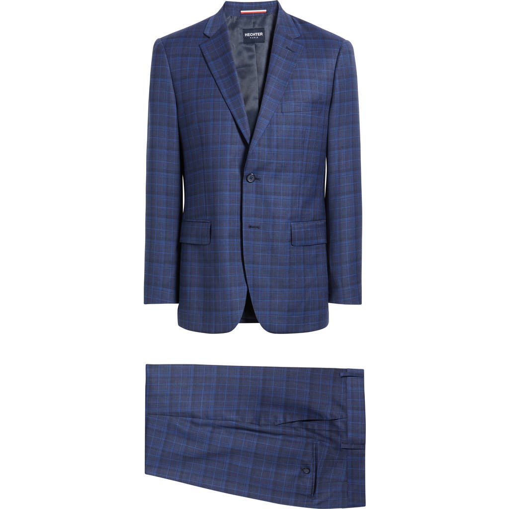 Daniel Hechter Blue Plaid Wool Blend Suit In Blue
