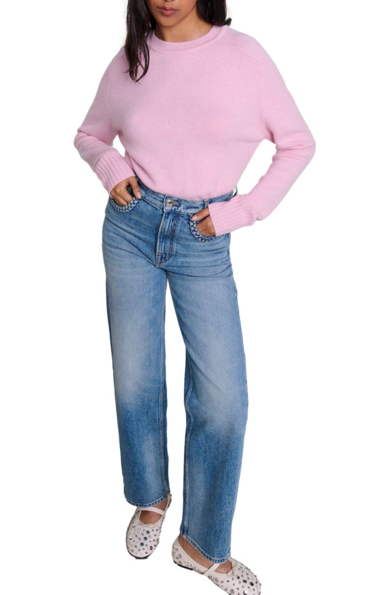 maje Straight-leg braided detail jeans, Alternate, color, 