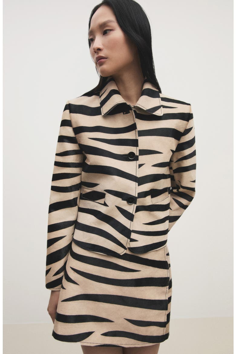 Zebra Print Genuine Calf Hair Skirt, Alternate, color, BLACK