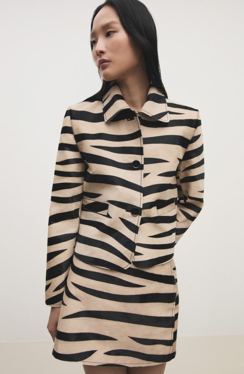 MANGO Zebra Print Genuine Calf Hair Skirt, Alternate, color, 