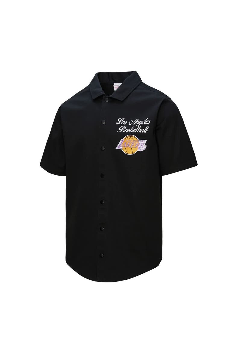 Men's Mitchell & Ness Black Los Angeles Lakers Hardwood Classics Camp Shirt, Alternate, color, Black