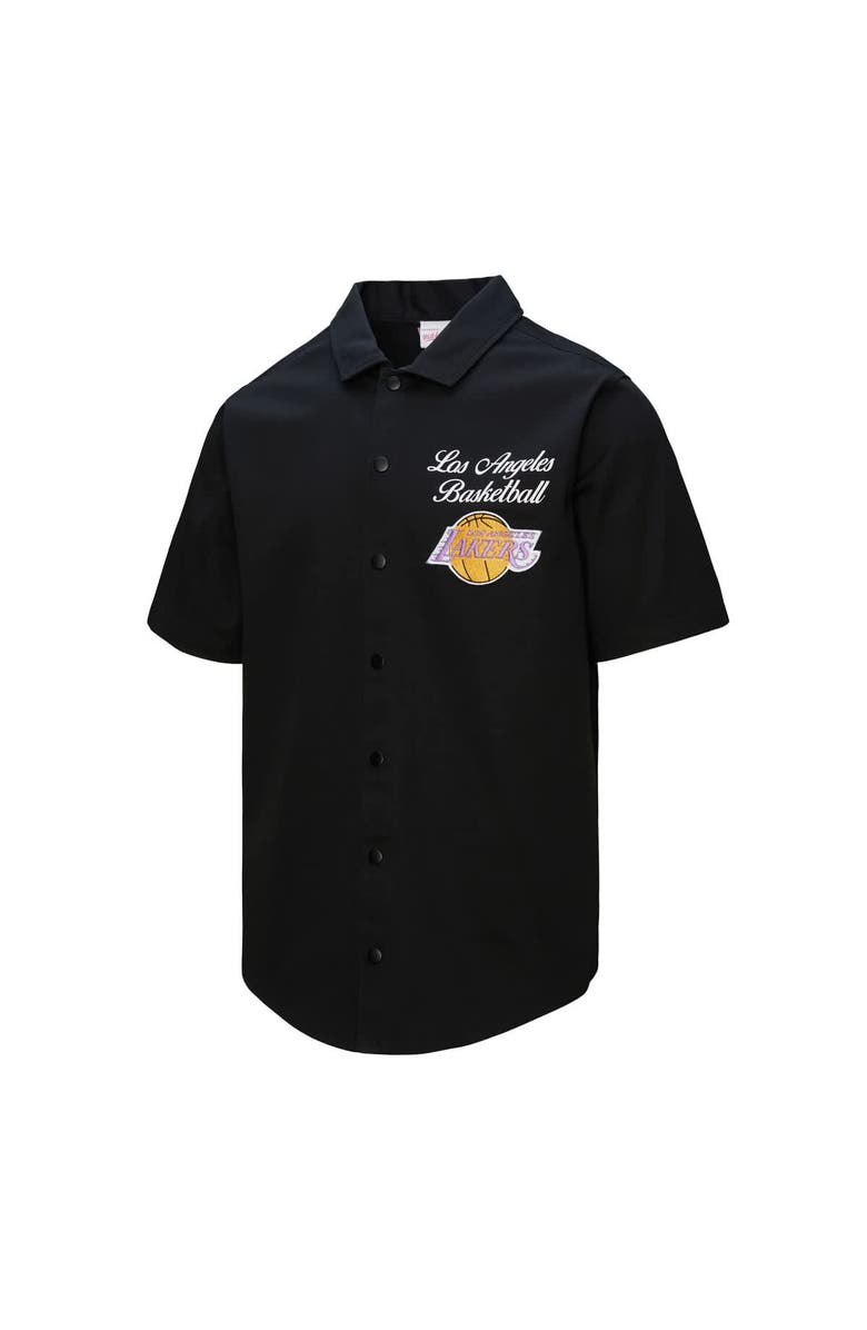 Mitchell & Ness Men's Mitchell & Ness Black Los Angeles Lakers Hardwood Classics Camp Shirt, Alternate, color, Black