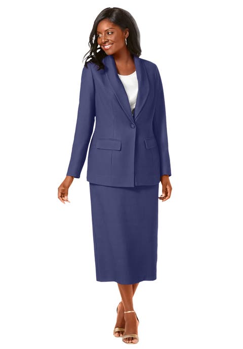 2-Piece Stretch Crepe Single-Breasted Skirt Suit (Plus Available)