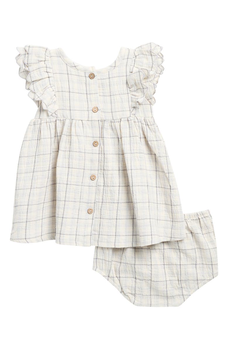 QUINCY MAE Alina Plaid Ruffle Organic Cotton Dress with Bloomers, Alternate, color, Blue