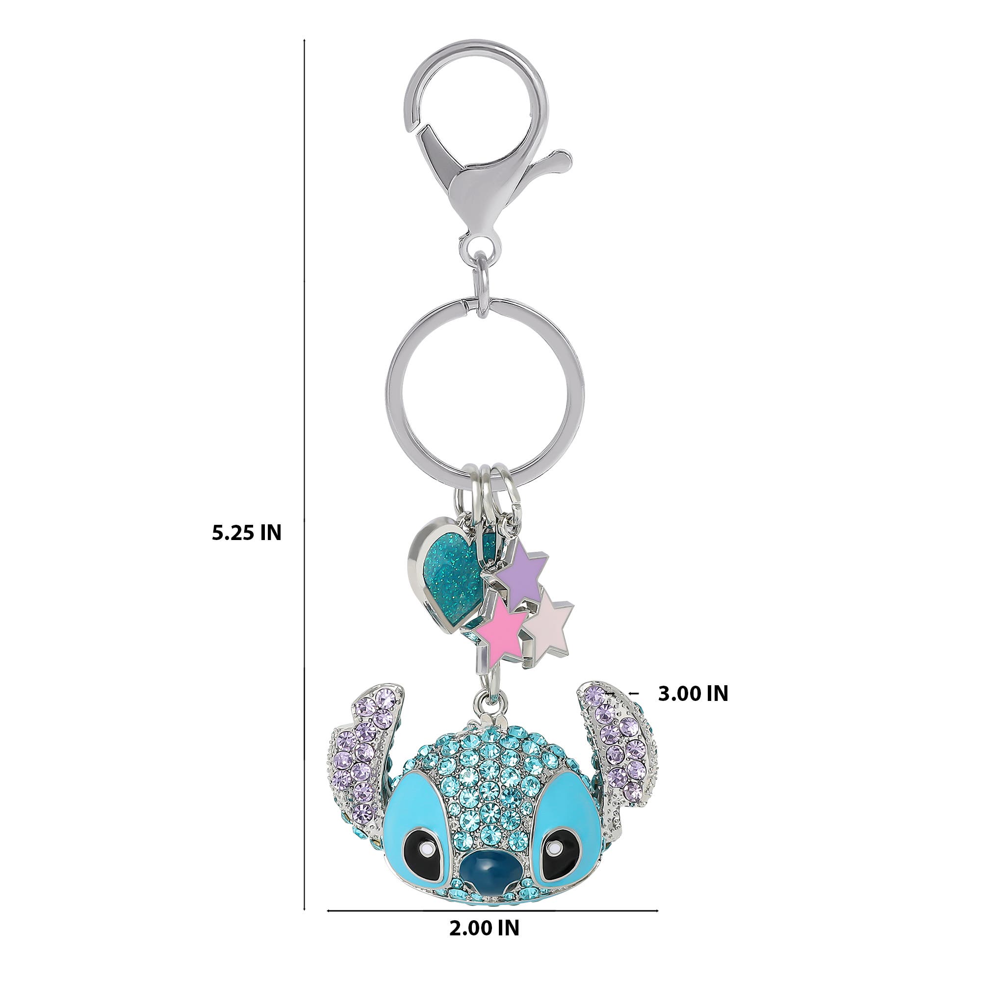 Disney Stitch Crystal Keychain with Heart & Star Charms, Silver‑Tone, Alternate, color, Blue