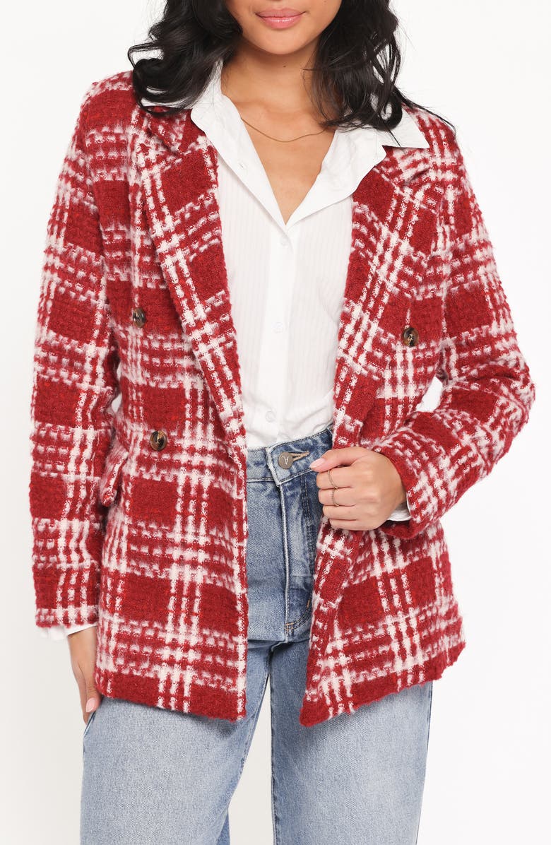 Petal & Pup Juliette Plaid Bouclé Blazer, Alternate, color, Red