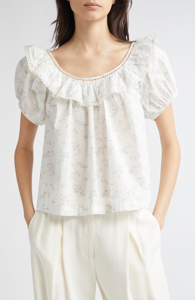 DÔEN Silvie Floral Puff Sleeve Organic Cotton, Main, color, Cottage Grove