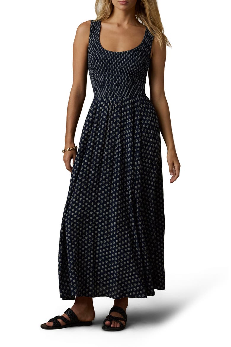 Sophia Smocked Sleeveless Maxi Dress, Main, color, NAVY LOTUS FLORAL