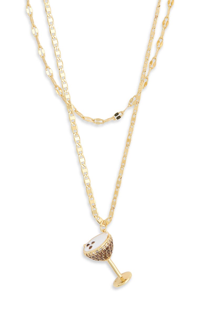 Leith Espresso Martini Pendant Layered Chain Necklace, Alternate, color, Brown Multi- Gold