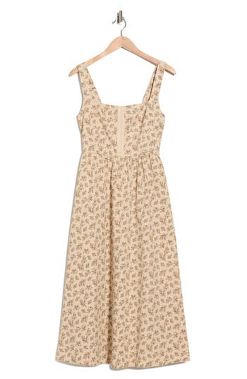 Blu Pepper Floral Corset A-line Midi Dress In Brown