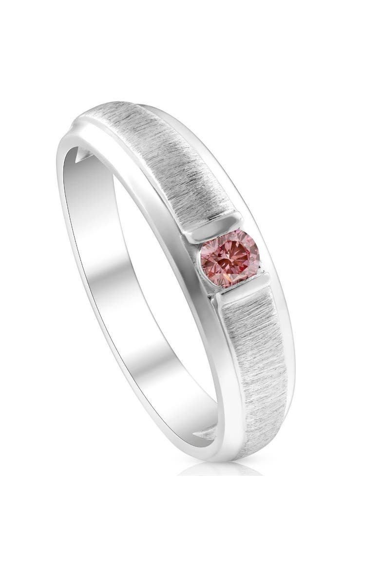 Mens Brushed Pink Diamond Lab Grown Wedding Brushed Anniversary Ring Gold, Alternate, color, 10k White Gold