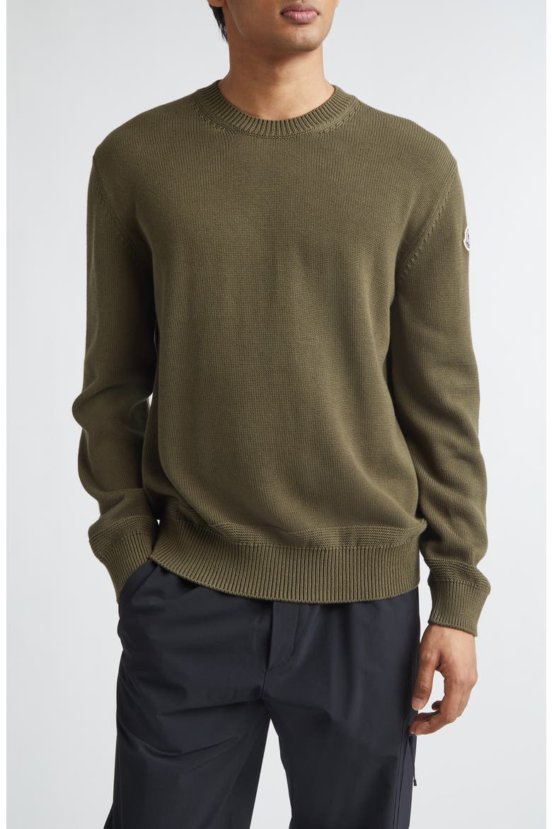 Logo Patch Cotton Crewneck Sweater, Main, color, AMBER TONED OLIVE