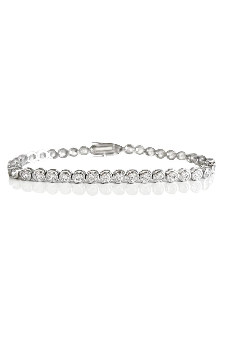 The Poppy 3mm Bezel Tennis Bracelet, Main, color, Silver