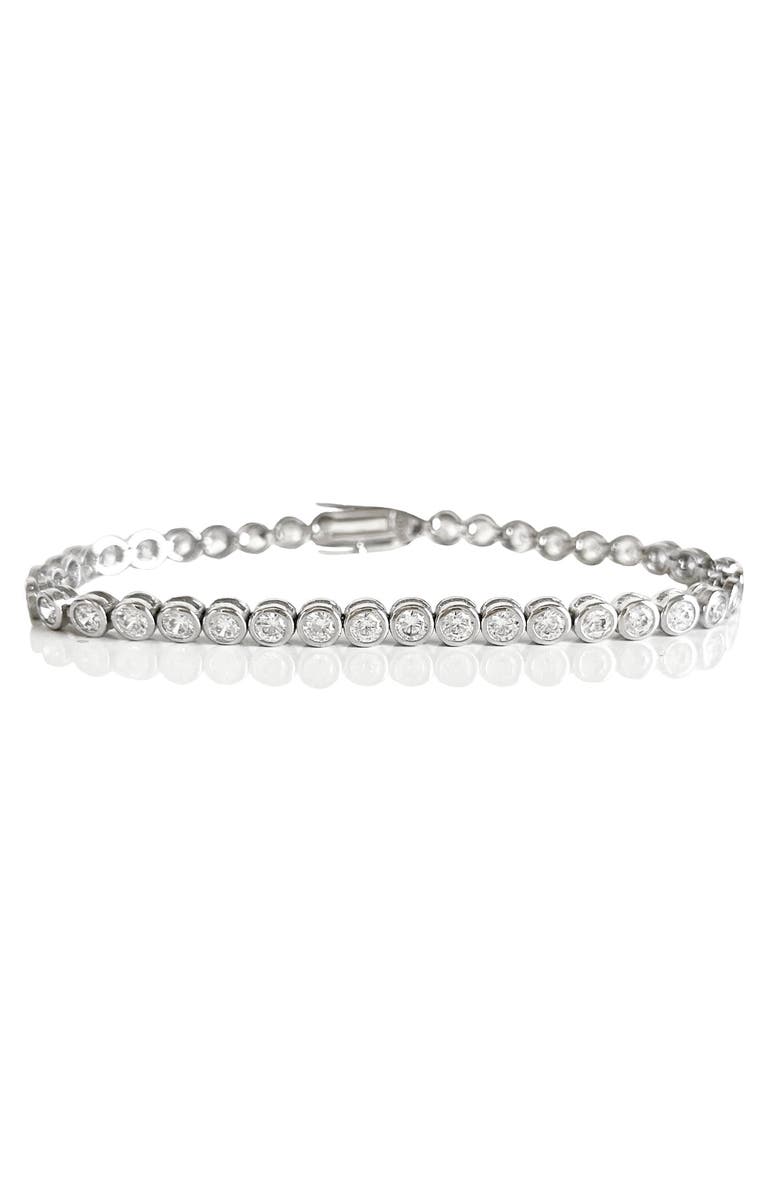 Leni James The Poppy 3mm Bezel Tennis Bracelet, Main, color, Silver