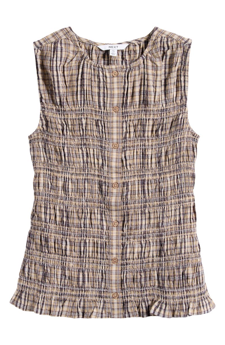 NEXT Smocked Gingham Cotton Button-Up Shirt, Alternate, color, Neutral