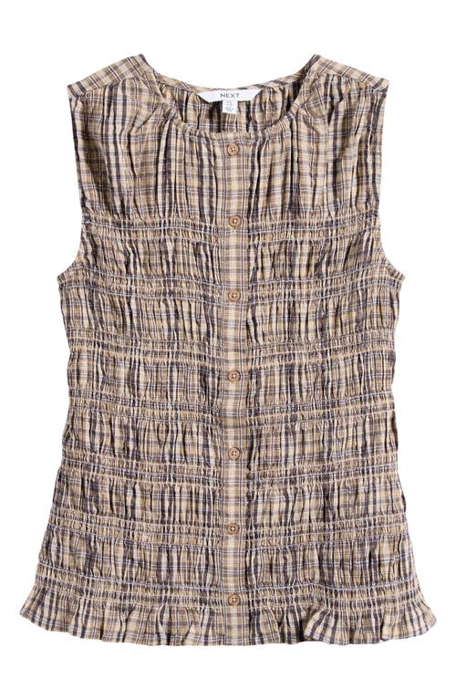 Next Smocked Gingham Cotton Button-up Shirt In Multi