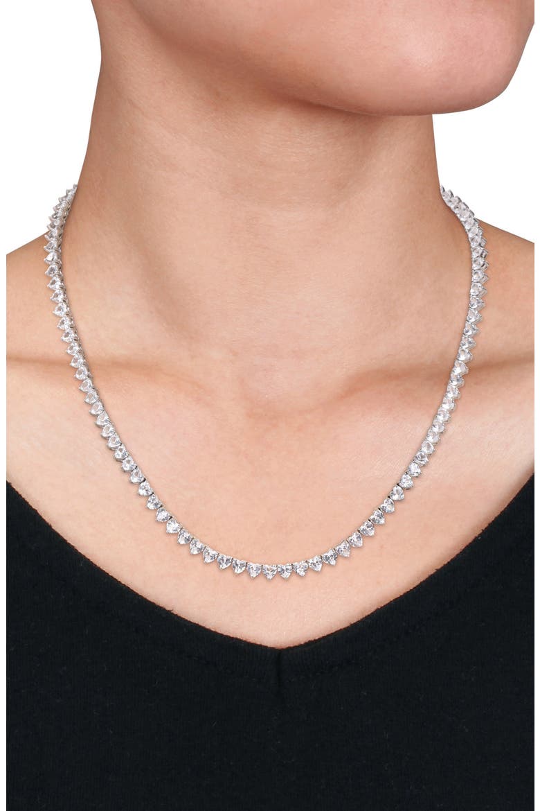 Lab Created White Sapphire Heart Tennis Necklace & Bracelet Set, Alternate, color, WHITE