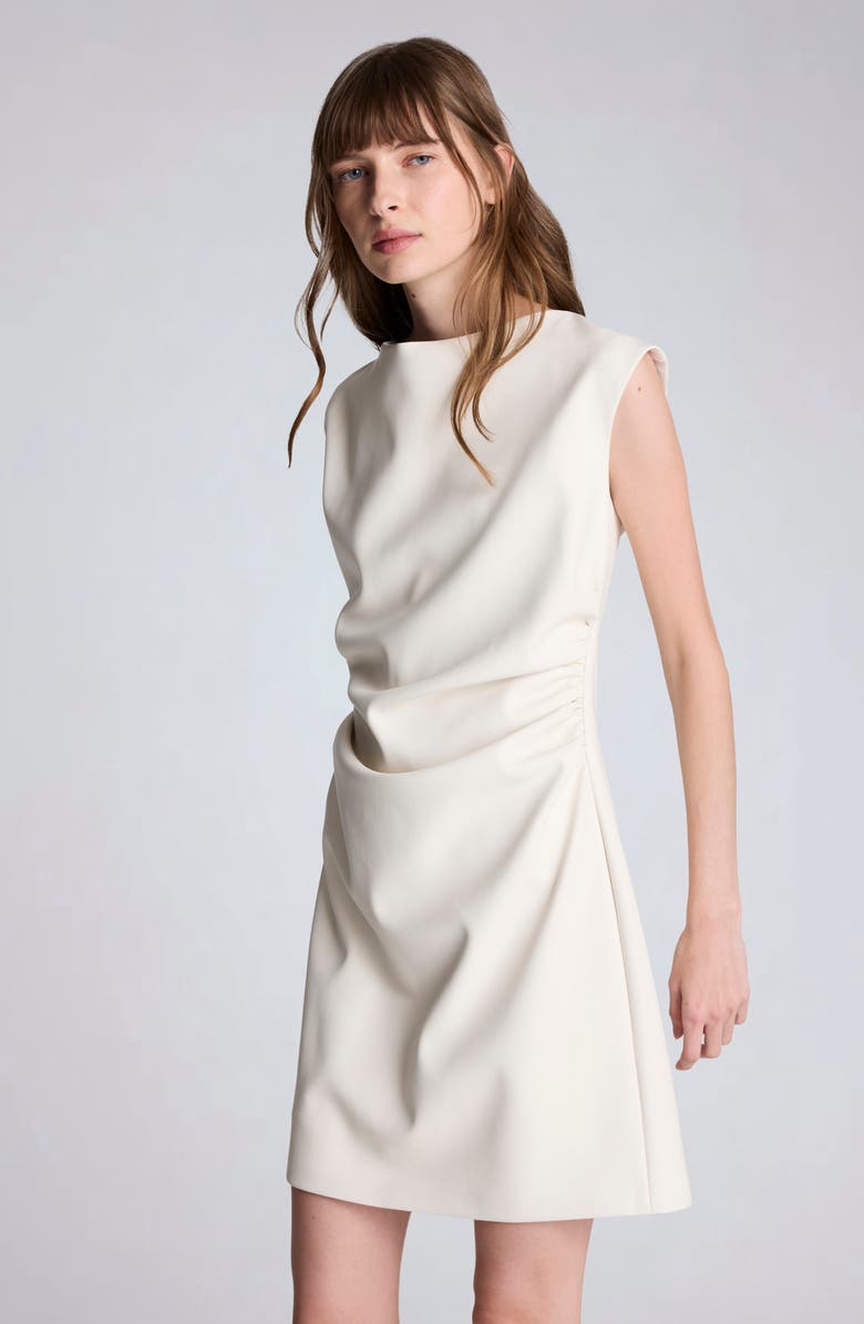 Kenneth Cole Ruched Faux Leather Minidress, Alternate, color, Oyster