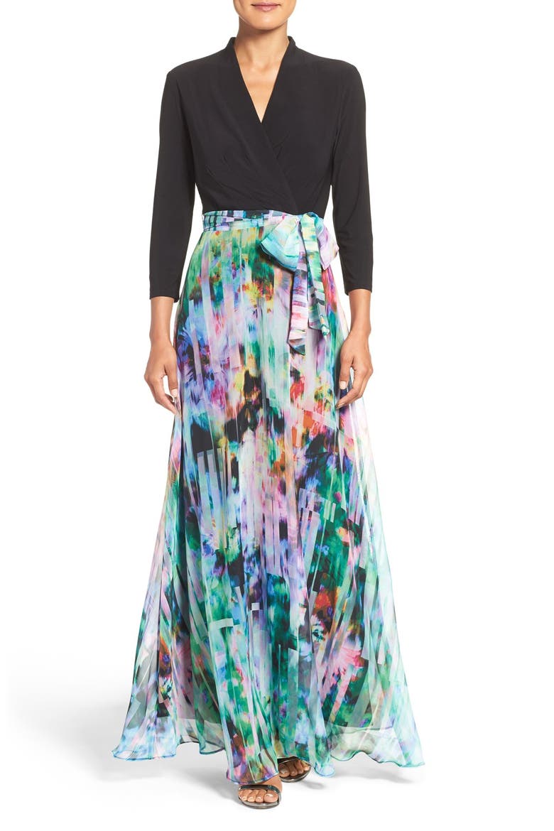 Mixed Media Maxi Dress, Main, color, BLACK/ MULTI
