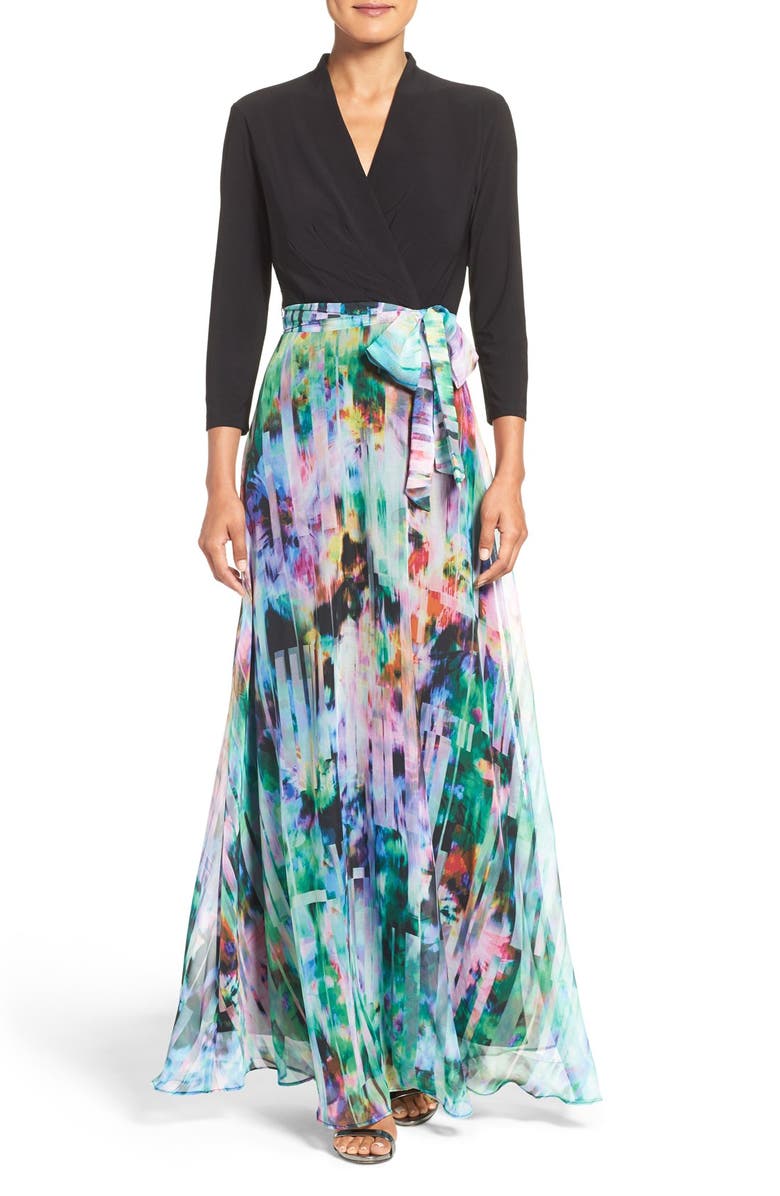 Chetta B Mixed Media Maxi Dress, Main, color, 