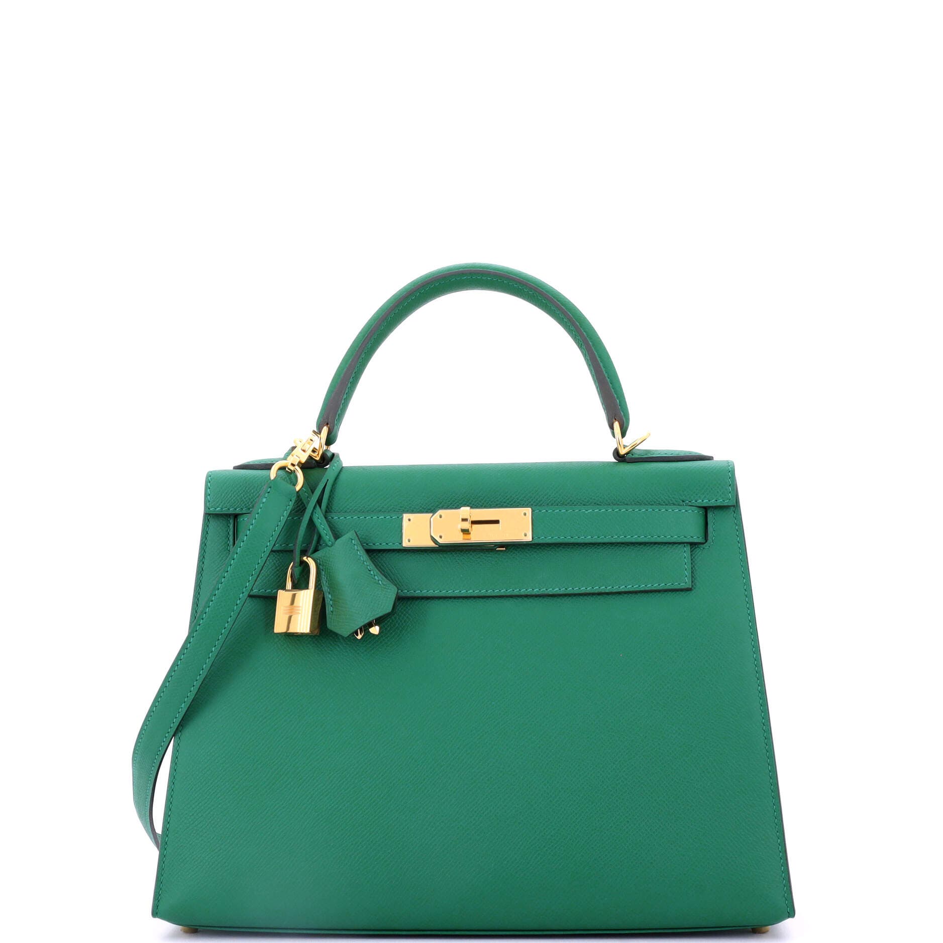 Pre-Owned Hermes Kelly Handbag Green Epsom with Gold Hardware 28, Main, color, 