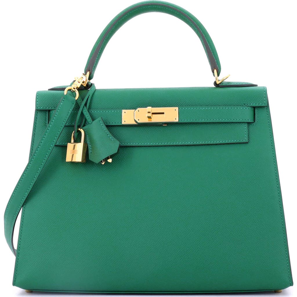 Pre-owned Hermes Hermes Kelly Handbag Green Epsom With Gold Hardware 28 In Green
