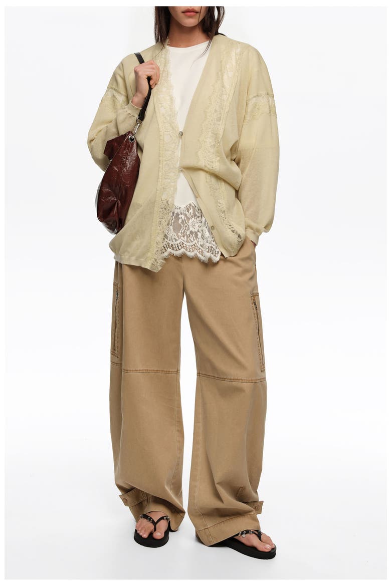 Long Cotton and Linen Cardigan With Lace Trim, Alternate, color, LIGHT GREEN
