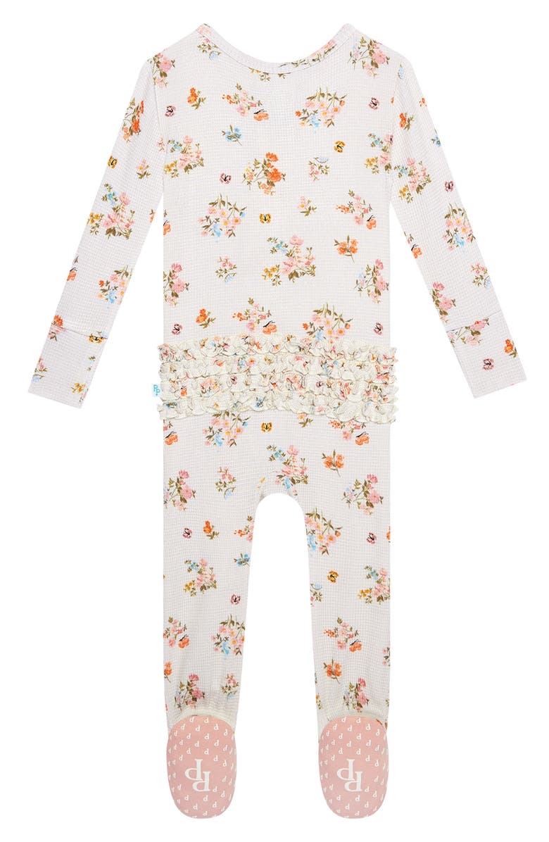Posh Peanut Clemence Floral Print Ruffle Fitted Footie Pajamas, Alternate, color, 