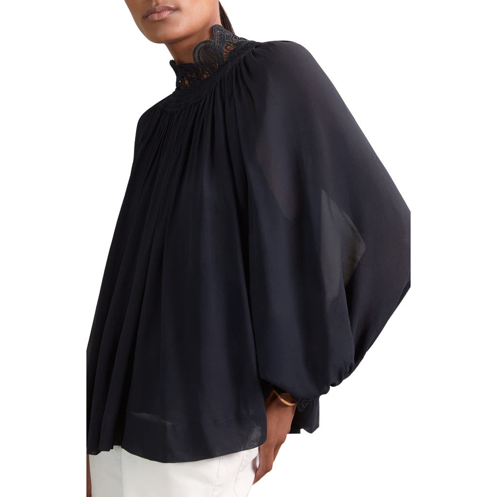 Reiss Czara Lace Accent Smocked Yoke Top In Blue