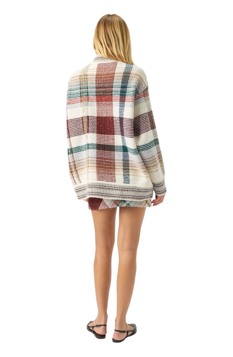 Missoni Oversized Buttoned Cardigan With Check Pattern, Alternate, color, White & Burgundy