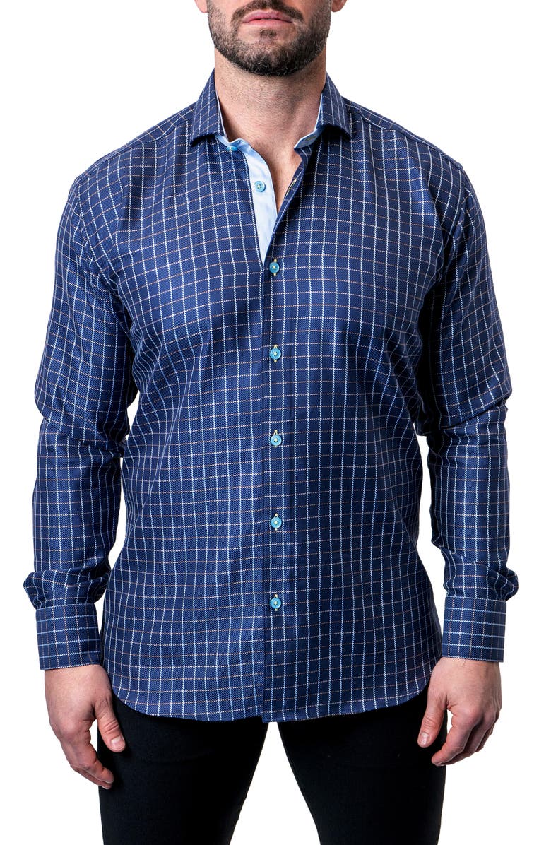 Maceoo Einstein Royal Check Blue Contemporary Fit Button-Up Shirt, Main, color, Blue