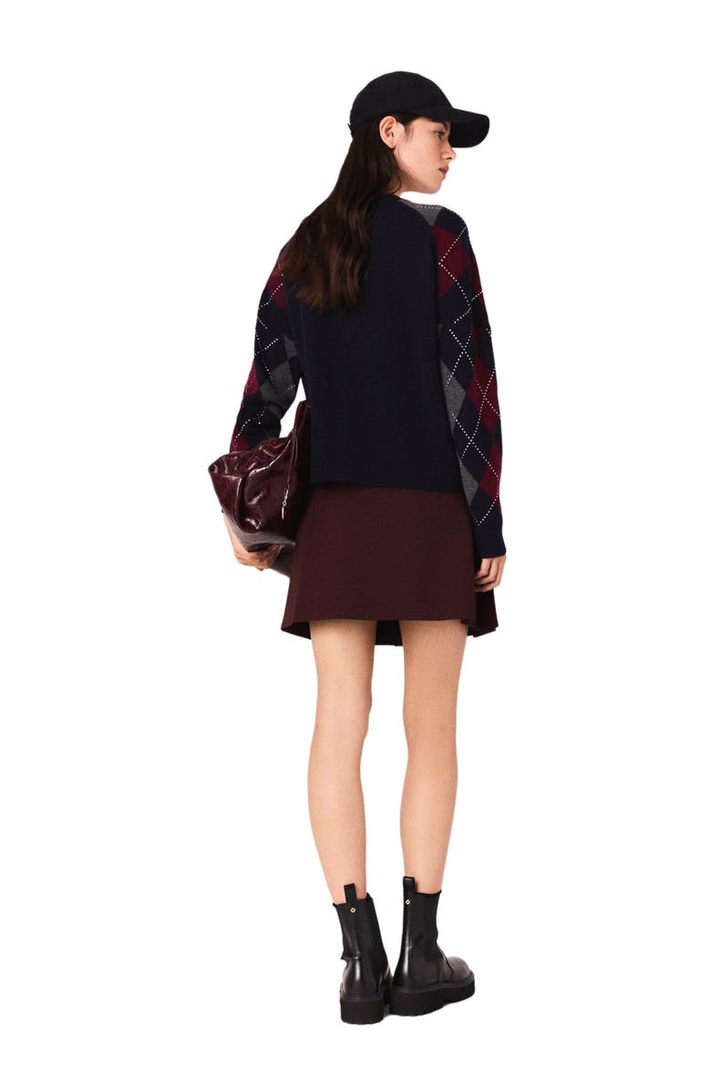 maje Cropped argyle pattern cardigan, Alternate, color, Navy