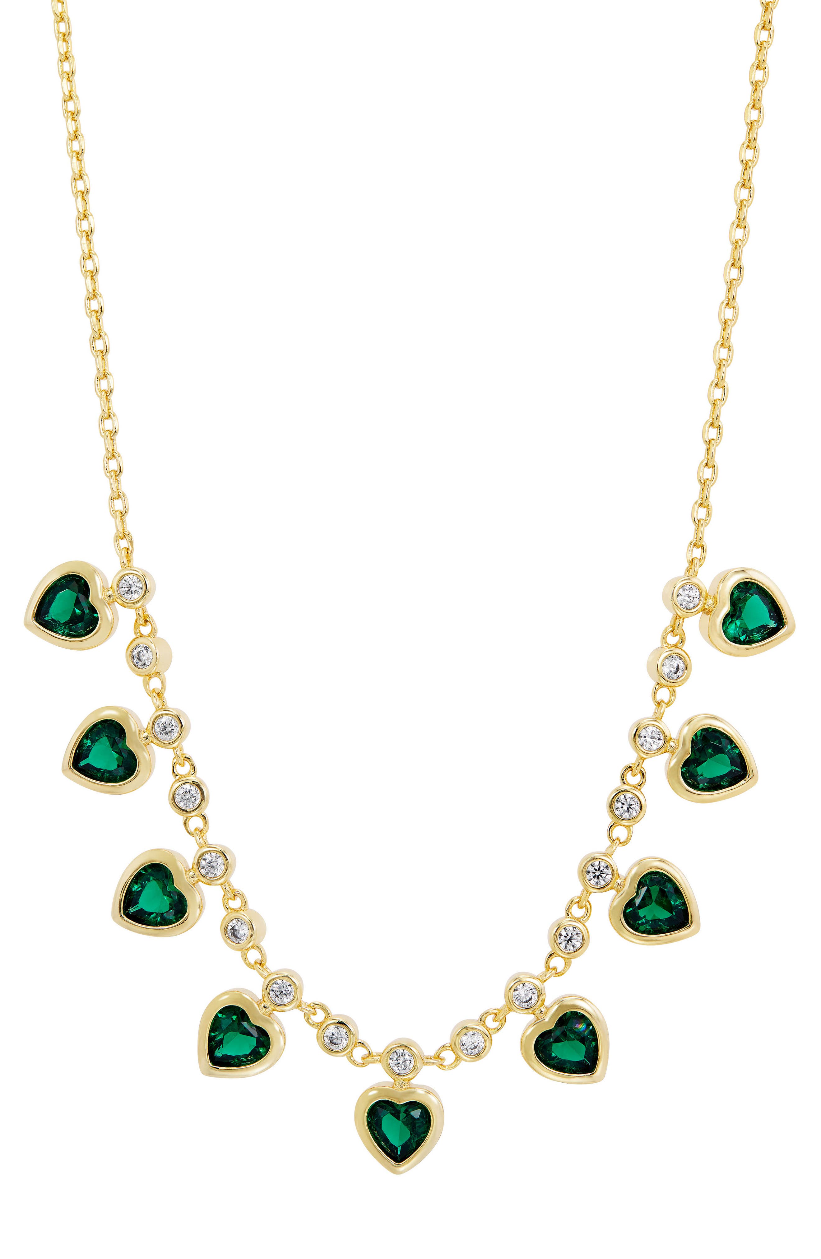 Bezel Set Heart Fringe Necklace