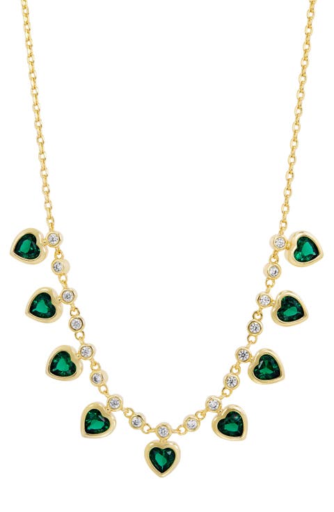 Bezel Set Heart Fringe Necklace