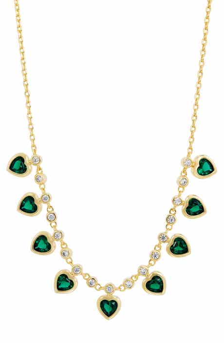 Bezel Set Heart Fringe Necklace