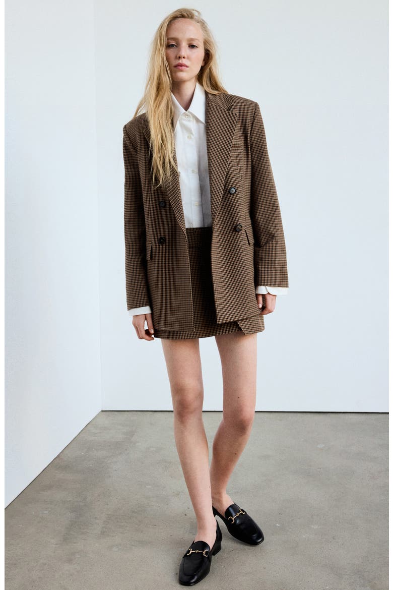 Houndstooth Buckle Mid Rise Miniskirt, Alternate, color, TOBACCO BROWN
