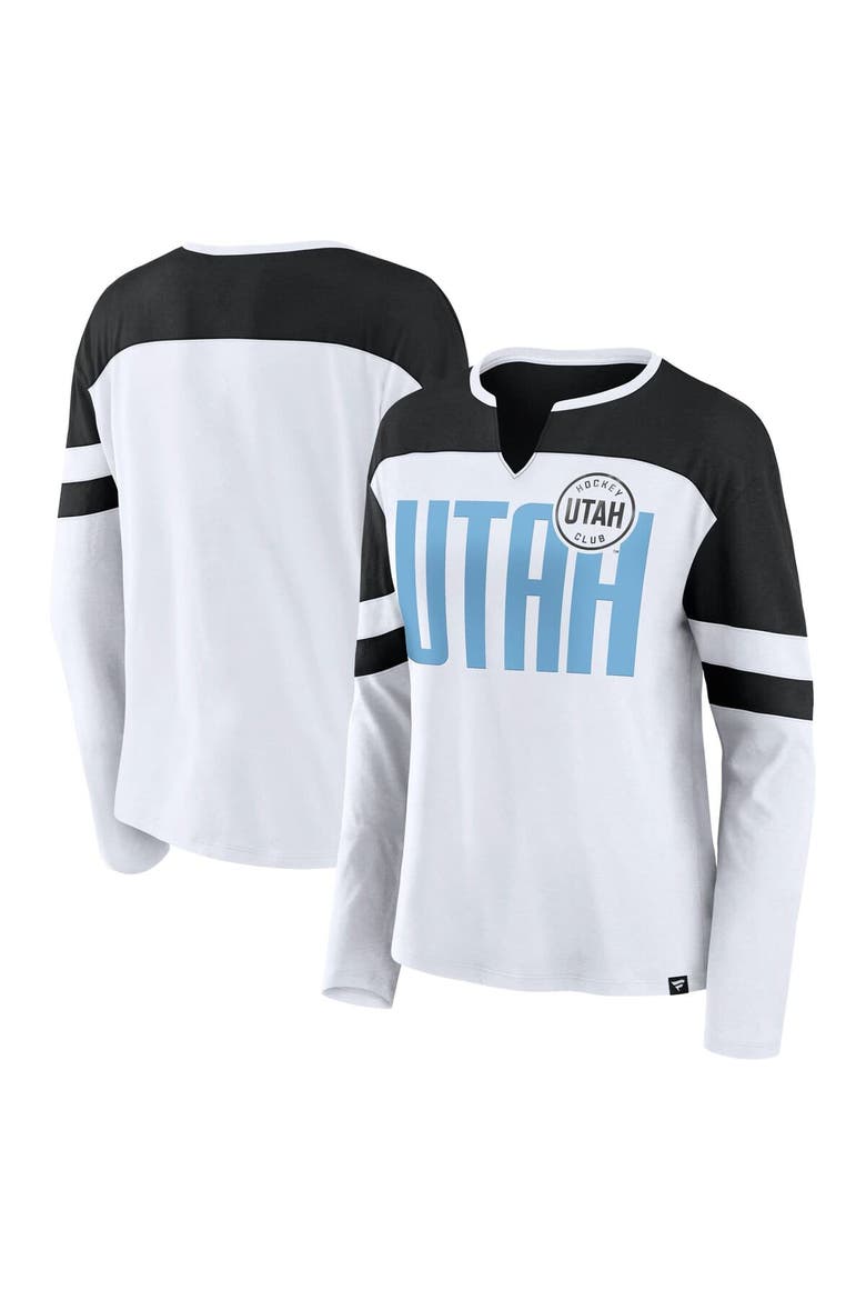 Women's Fanatics White/Black Utah Hockey Club Frozen Notch Neck Long Sleeve T-Shirt, Alternate, color, White