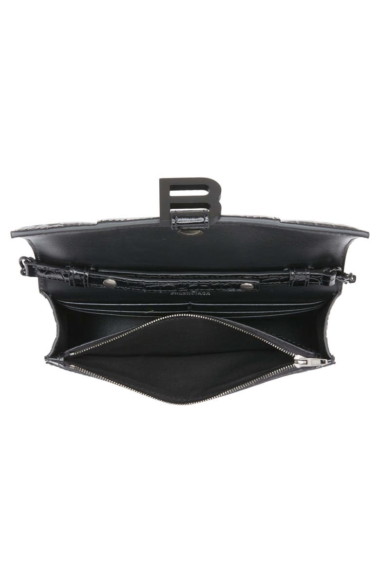 Balenciaga Hourglass Croc Embossed Leather Wallet on a Chain, Alternate, color,