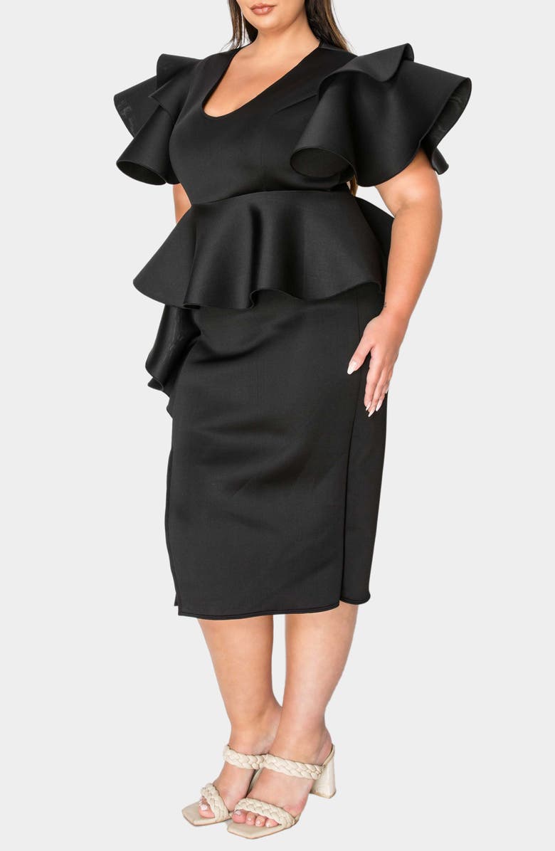 L I V D Kira Neoprene Peplum Dress, Alternate, color, Black