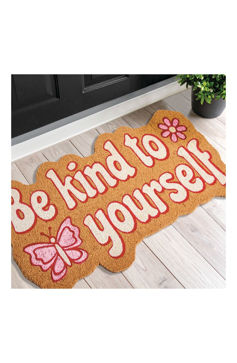 mDesign Be Kind to Yourself Shaped Coir Doormat for Outdoor/Indoor, Natural, Alternate, color, Natural