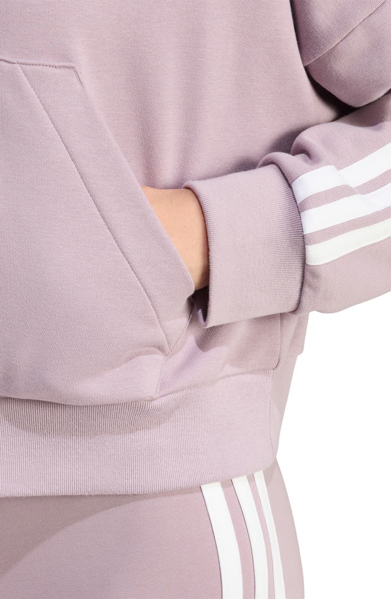 adidas Essentials 3-Stripe Quarter Zip Sweatshirt, Alternate, color, Preloved Fig/ White