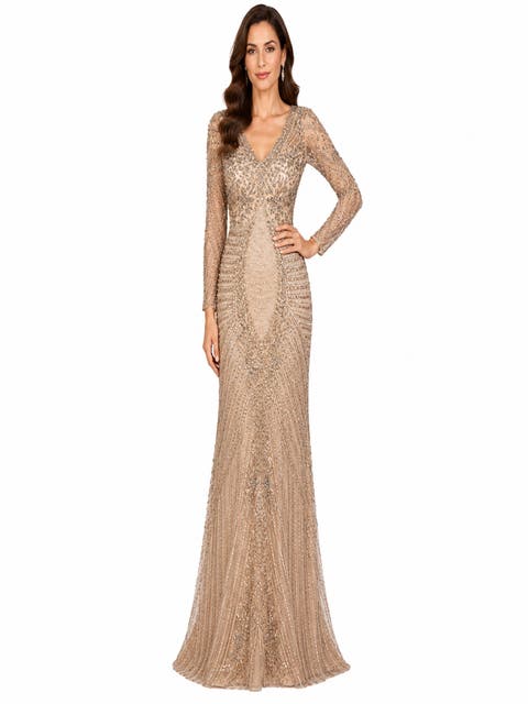 Long Sleeve Beaded Maxi Gown