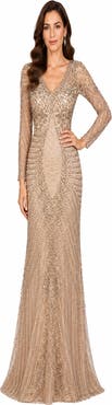 LARA New York Long Sleeve Beaded Maxi Gown