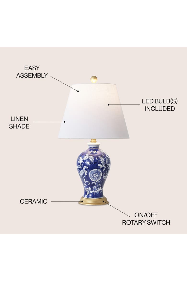 Grace French Country Cottage Ceramic/Iron Floral Urn LED Table Lamp, Alternate, color, Navy/White