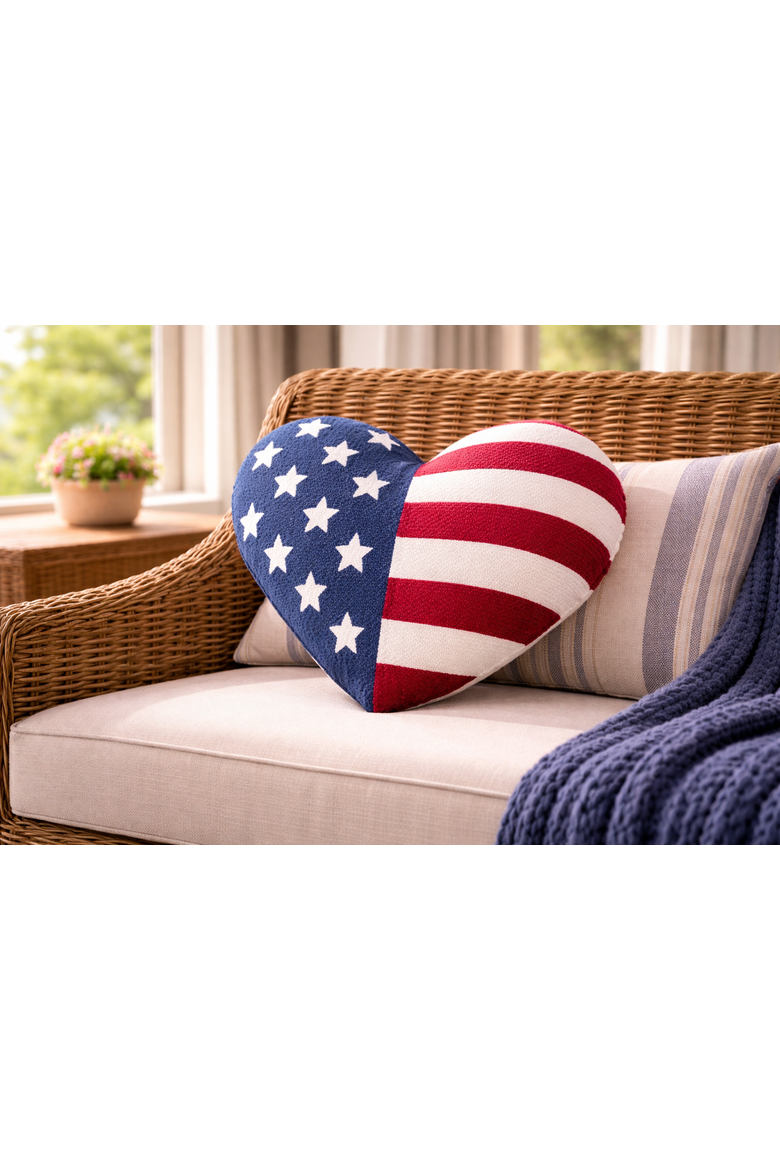 Stars & Stripes American Flag Patriotic Hooked Accent Pillow 18" x 21", Alternate, color, Blue