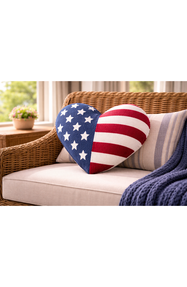 C&F Home Stars & Stripes American Flag Patriotic Hooked Accent Pillow 18" x 21", Alternate, color, Blue