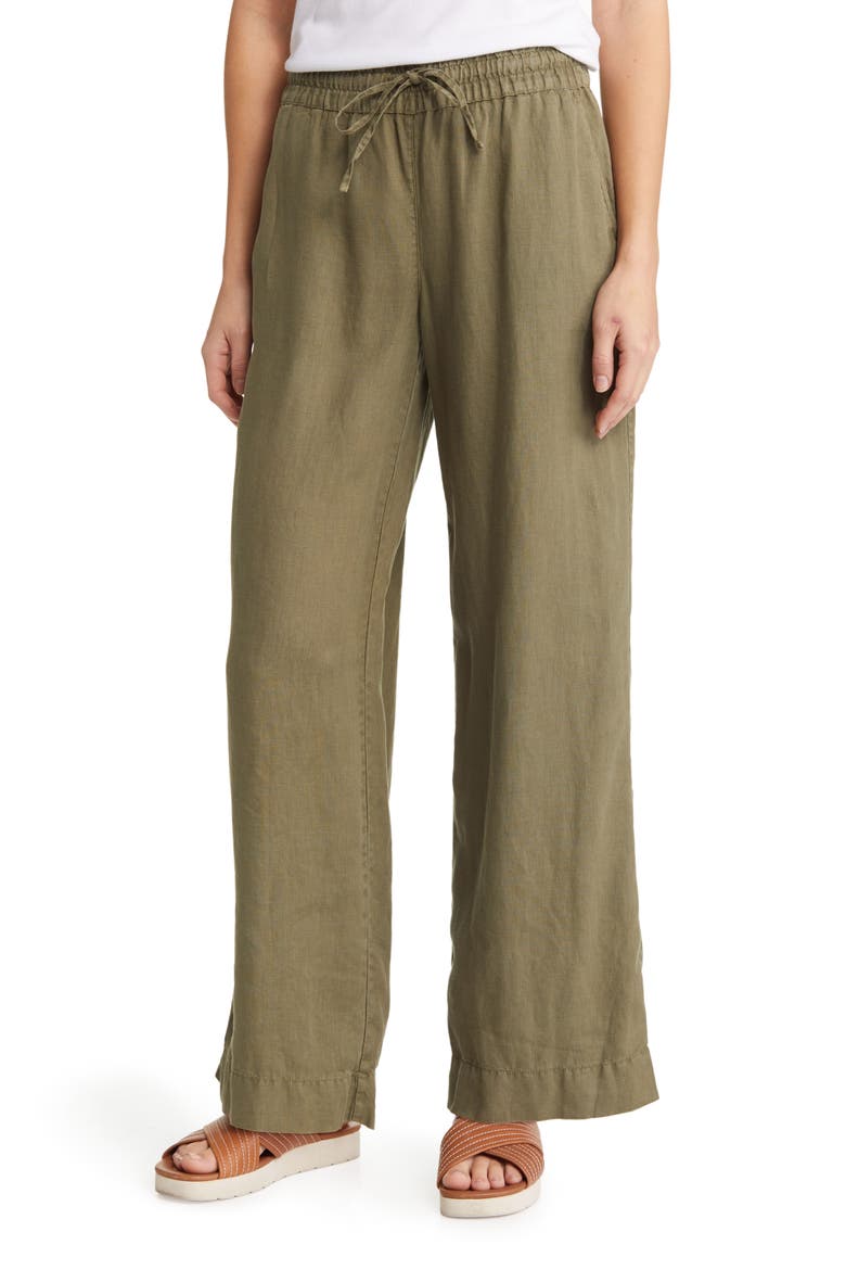 Two Palms High Waist Linen Pants, Main, color, TEA LEAF