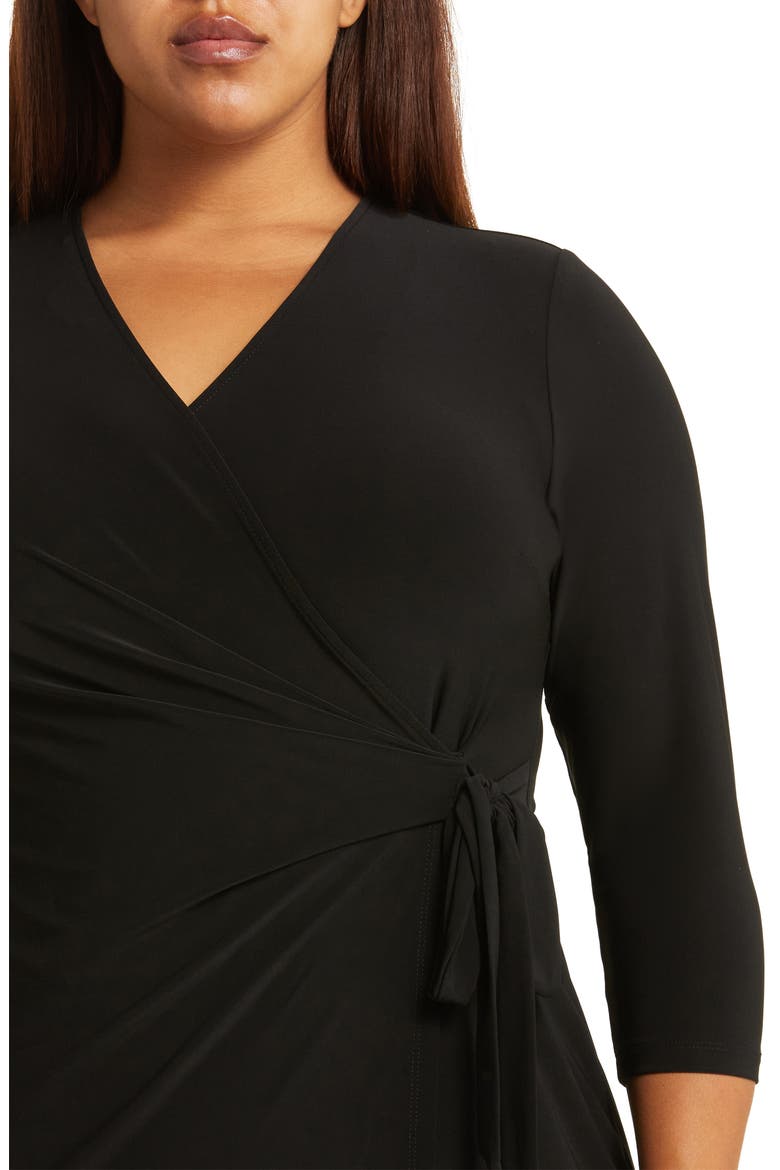 Long Sleeve Solid Faux Wrap Dress, Alternate, color, BLACK