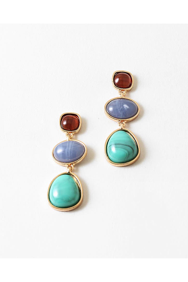 Three Stone Drop Earrings, Main, color, Blue-Green